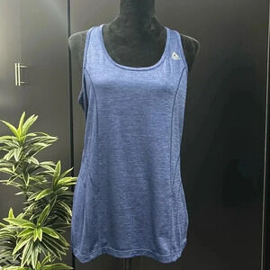 Reebok Racerback Athletic, round neck, stretch, tank,logo graphic,heathered blue